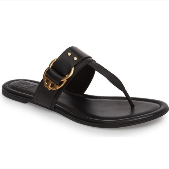 Tory Burch Marsden Leather Logo Thong Sandal Black